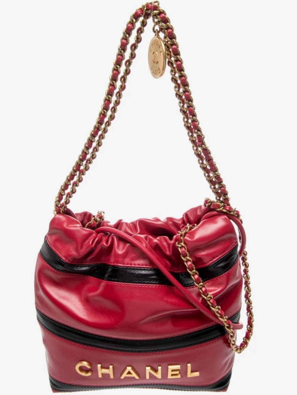 Chanel Black and Red Striped Hobo Bag